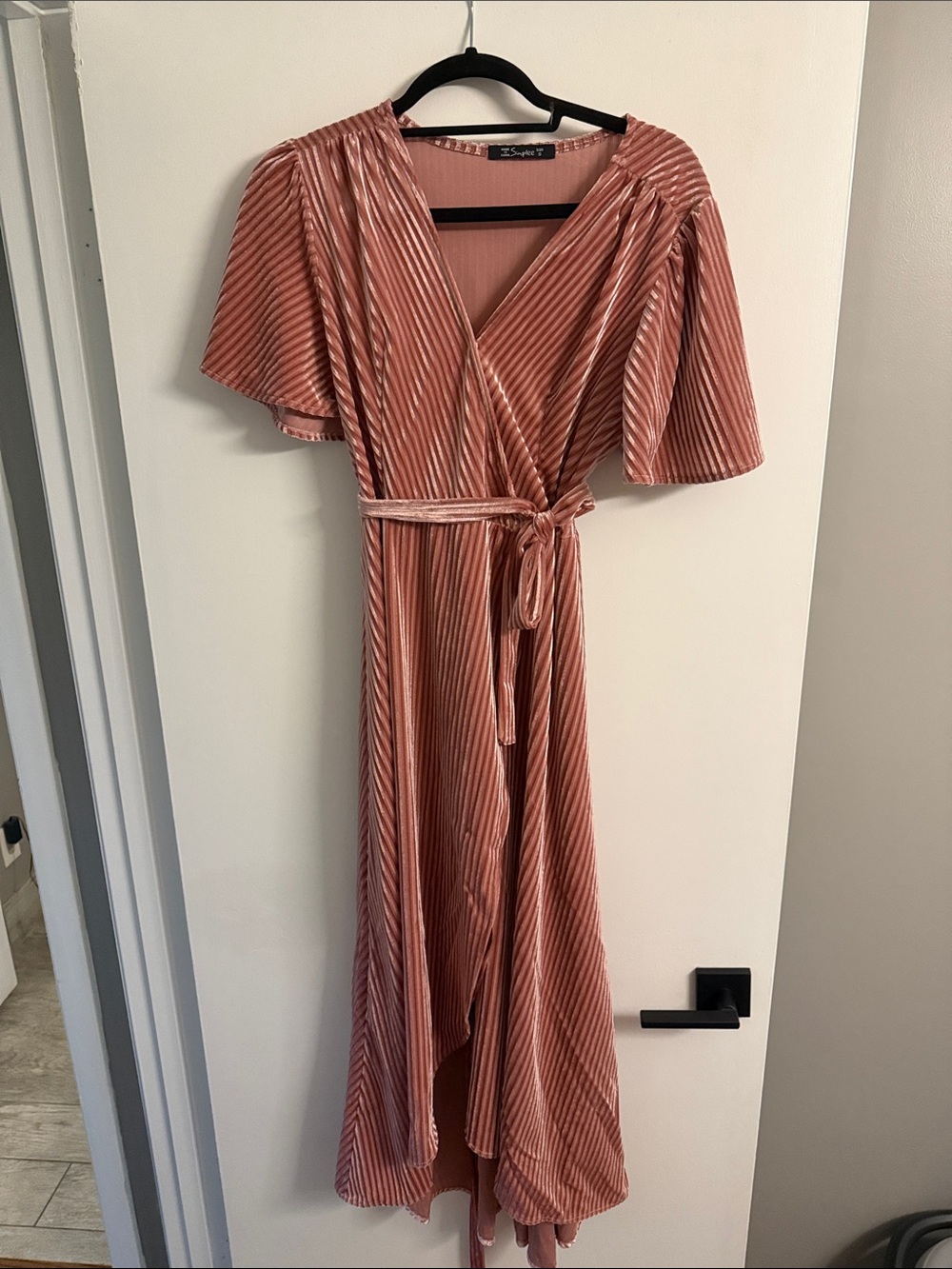 Dusty Rose Pleated Velvet Wrap Maxi Dress